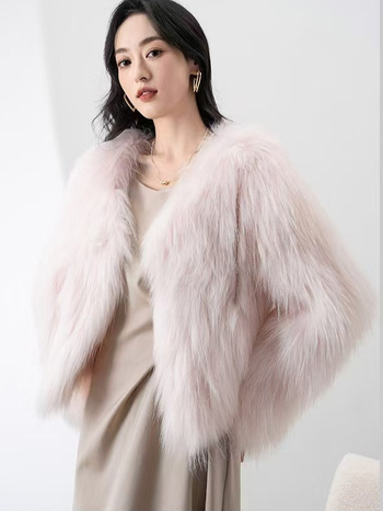 Γνήσιο παλτό από γούνα ρακούν, υφαντή γούνα, γυναικείο, V-λαιμό, μακριά μανίκια, μήκος 50–65 cm, Χειμώνας 2025