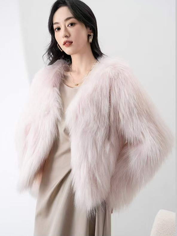 Γνήσιο παλτό από γούνα ρακούν, υφαντή γούνα, γυναικείο, V-λαιμό, μακριά μανίκια, μήκος 50–65 cm, Χειμώνας 2025