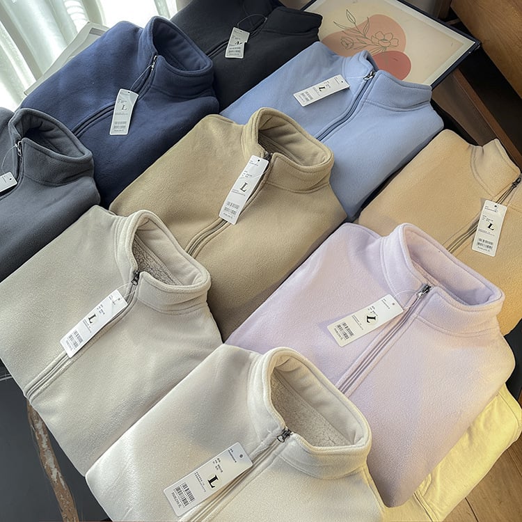 Polár fleece kabát dupla rétegű kivitelben, cipzáros záródás, álló gallér, lazán szabott