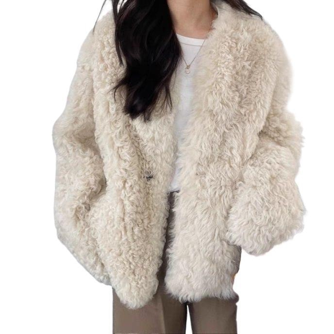 Ženski krzneni kaput, ultra kratka duljina, polo ovratnik, Chenille tkanina sa Spandexom