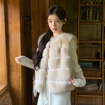 Női hosszú szőrme mellény, 100 cm+ hosszúság, kerek nyakú, hosszú ujjú, városi elegáns stílus, anyag: akril- és poliészterrost