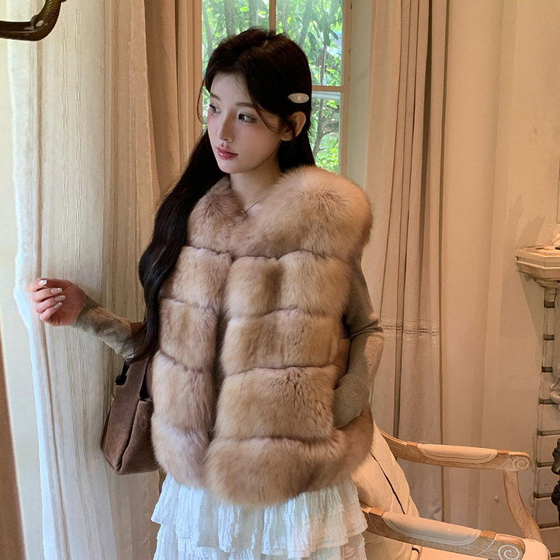 Női hosszú szőrme mellény, 100 cm+ hosszúság, kerek nyakú, hosszú ujjú, városi elegáns stílus, anyag: akril- és poliészterrost