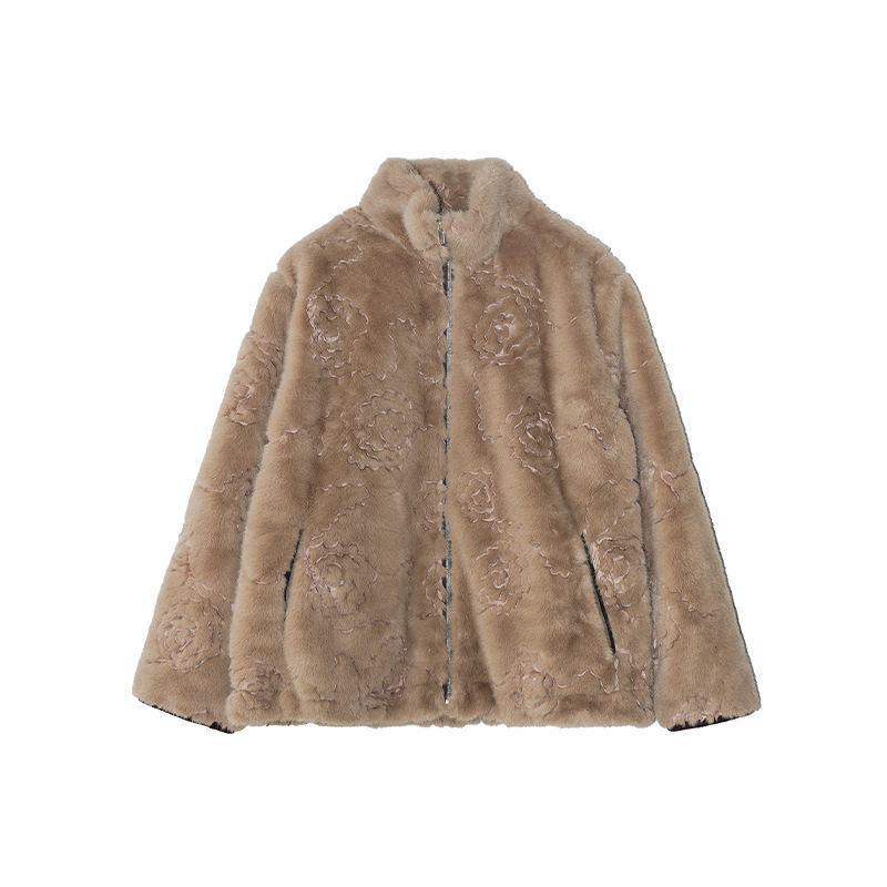 Palton scurt pentru femei, cu blană căptușită, guler înalt, Iarnă 2025, material poliester, model F7155