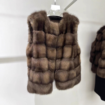 Vesta de blană pentru femei, fără mâneci, cu guler înalt, stil coreean, lungime medie 50–65 cm