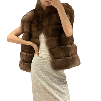 Vesta de blană pentru femei, fără mâneci, cu guler înalt, stil coreean, lungime medie 50–65 cm