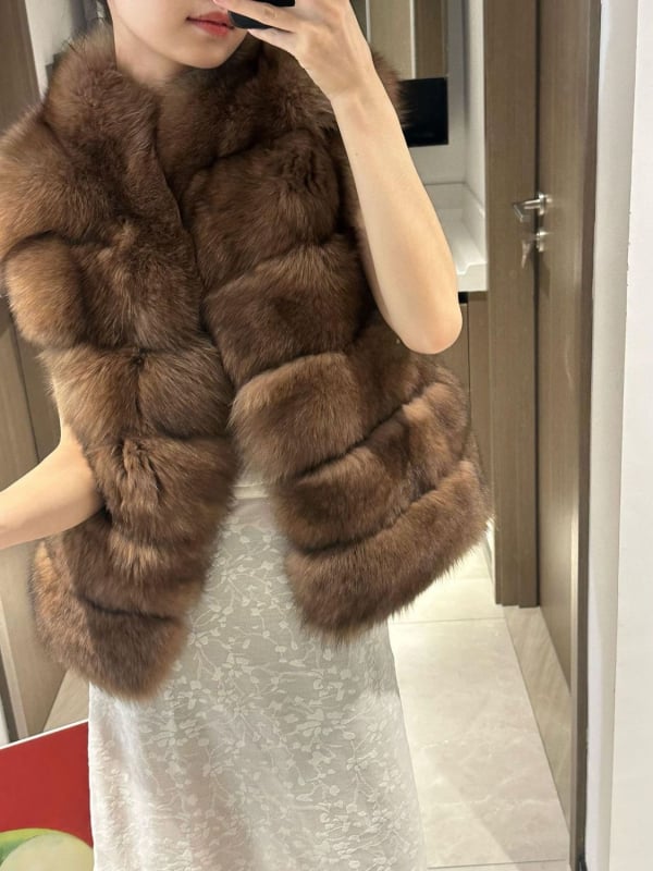 Vesta de blană pentru femei, fără mâneci, cu guler înalt, stil coreean, lungime medie 50–65 cm