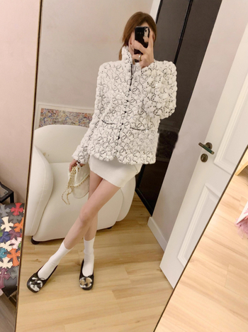 Palto din blană artificială cu paiete, stil Xiaoxiangfeng, guler stand, mâneci lungi, lungime medie