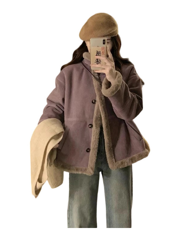 Női dzseki galléros, egysoros, hosszú ujjú, lazább fazon, szőrrel integrált