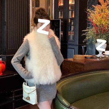 Vesta din blană de vulpe pentru femei, lungime ultra scurtă până la 40 cm, guler înalt, țesătură chenille cu spandex, primăvara 2025