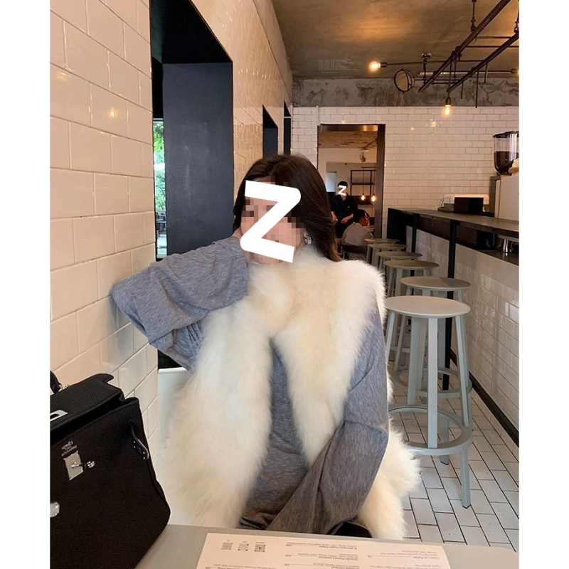 Vesta din blană de vulpe pentru femei, lungime ultra scurtă până la 40 cm, guler înalt, țesătură chenille cu spandex, primăvara 2025