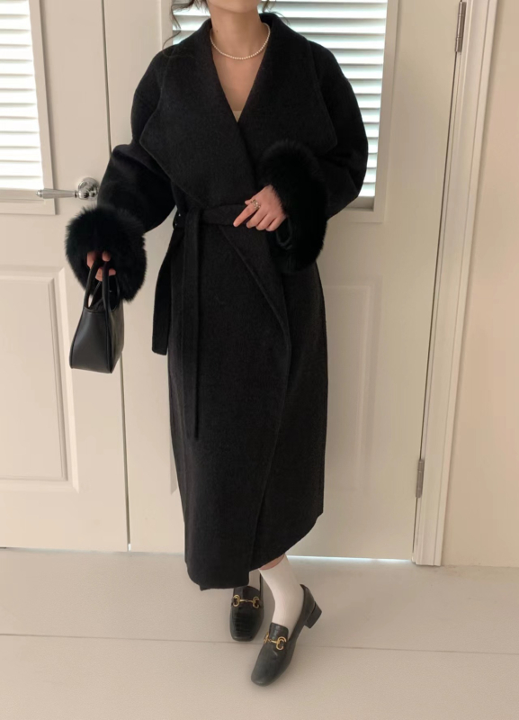 Palton de lână pentru femei, dublu fațetat, două lungimi, rever mare, curea, croială lejeră, lungime medie 65–80 cm