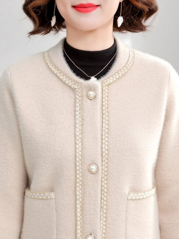 Sieviešu elegants adījuma kardigans, neilons 66% / poliester 34%, vienkrāsains raksts, garums 50–65 cm, izšūšana