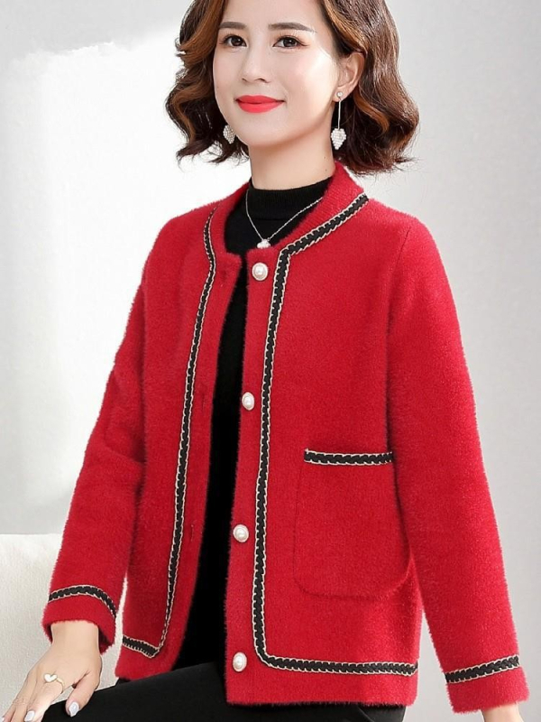 Sieviešu elegants adījuma kardigans, neilons 66% / poliester 34%, vienkrāsains raksts, garums 50–65 cm, izšūšana