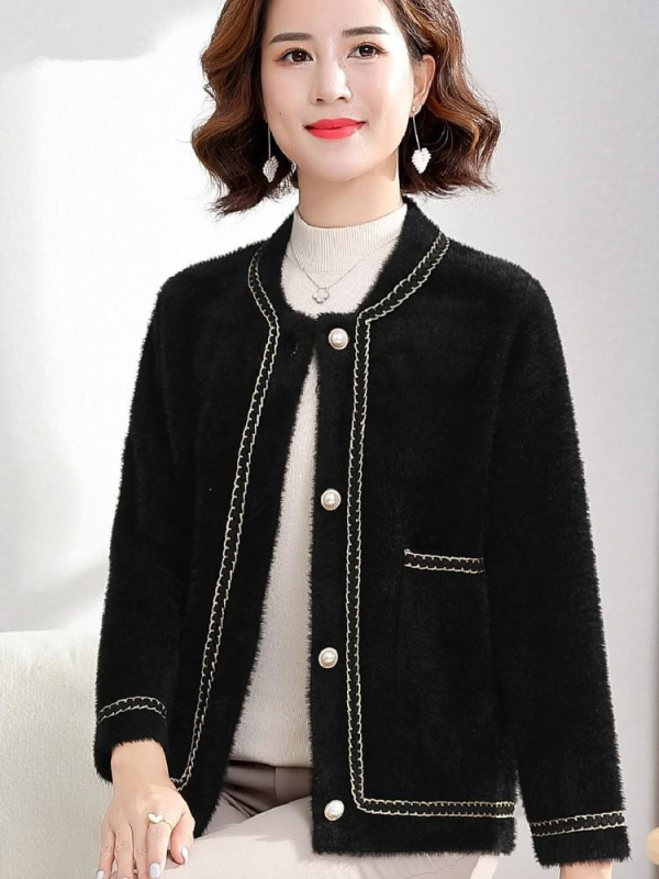 Sieviešu elegants adījuma kardigans, neilons 66% / poliester 34%, vienkrāsains raksts, garums 50–65 cm, izšūšana