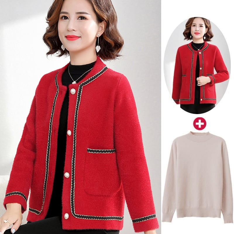 Sieviešu elegants adījuma kardigans, neilons 66% / poliester 34%, vienkrāsains raksts, garums 50–65 cm, izšūšana