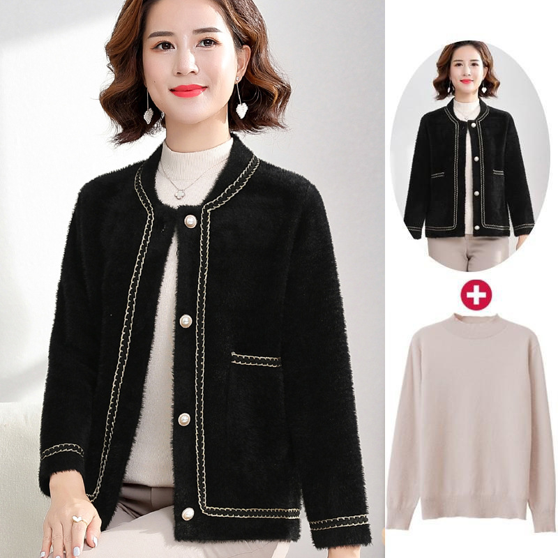 Sieviešu elegants adījuma kardigans, neilons 66% / poliester 34%, vienkrāsains raksts, garums 50–65 cm, izšūšana