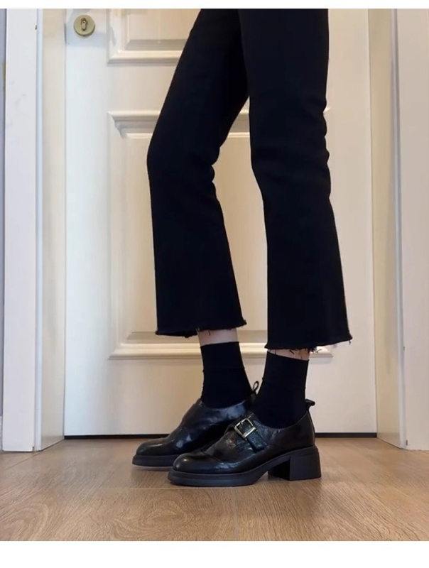 Ženske kožne cipele – okrugli vrh, dubok otvor, britanski stil, gumena potplata, srednji pet
