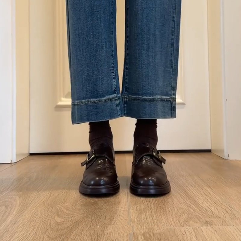 Ženske kožne cipele – okrugli vrh, dubok otvor, britanski stil, gumena potplata, srednji pet