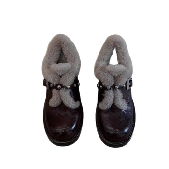 Ženske britskog stila loaferice s okruglim vrhom, PU gornji dio, flisasta unutrašnjost, 3-5 cm debeli peta, gumeni potplat