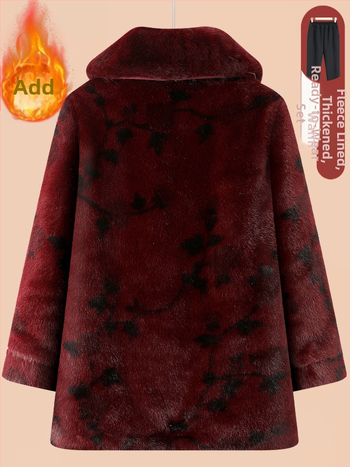 Žieminis mink velūro paltas senjorams, laisvas kirpimo, vienbortis, polo apykaklė, storesnis šiltinimas, poliesteris 95%+, įdėklas: imitacijos šilkas-pamukas, japoniško/koreietiško laisvo stiliaus, Žiema 2025