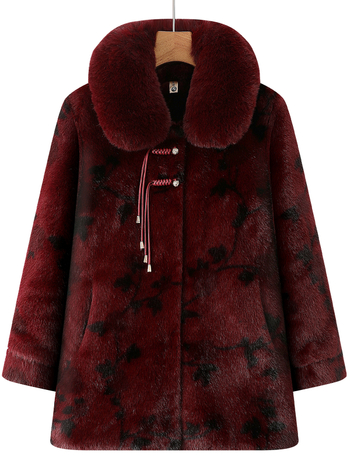 Žieminis mink velūro paltas senjorams, laisvas kirpimo, vienbortis, polo apykaklė, storesnis šiltinimas, poliesteris 95%+, įdėklas: imitacijos šilkas-pamukas, japoniško/koreietiško laisvo stiliaus, Žiema 2025