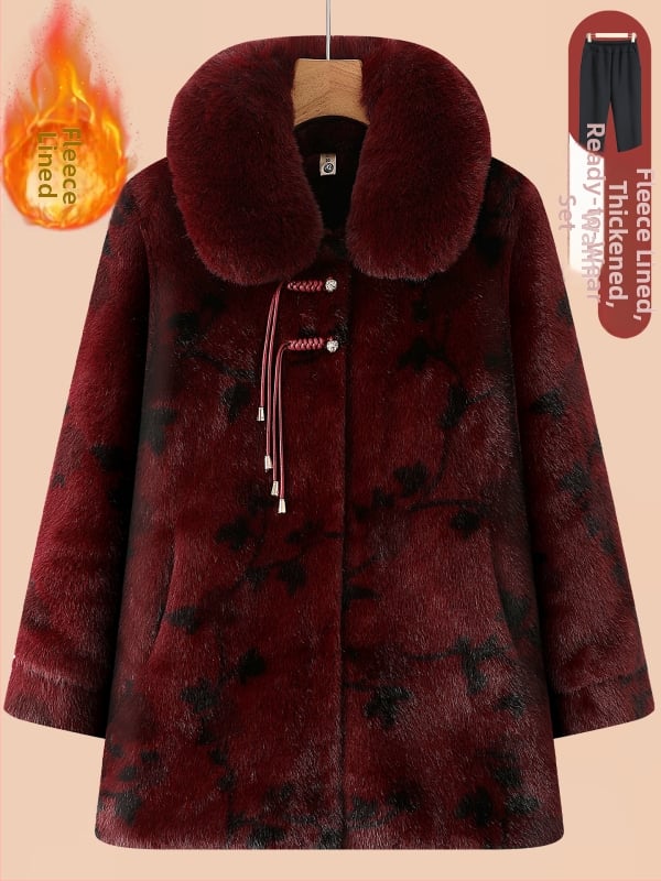 Žieminis mink velūro paltas senjorams, laisvas kirpimo, vienbortis, polo apykaklė, storesnis šiltinimas, poliesteris 95%+, įdėklas: imitacijos šilkas-pamukas, japoniško/koreietiško laisvo stiliaus, Žiema 2025