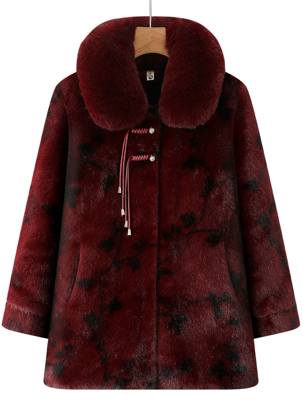 Žieminis mink velūro paltas senjorams, laisvas kirpimo, vienbortis, polo apykaklė, storesnis šiltinimas, poliesteris 95%+, įdėklas: imitacijos šilkas-pamukas, japoniško/koreietiško laisvo stiliaus, Žiema 2025