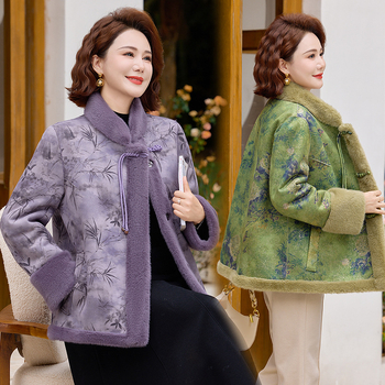 Perdavimo Mink velūro išorinis švarkas, storas, stovinčiu kaklu, 3D raštas, poliesterio 95%+ / viskozės 70–80% mišinys, kinų stilius, žiema 2025