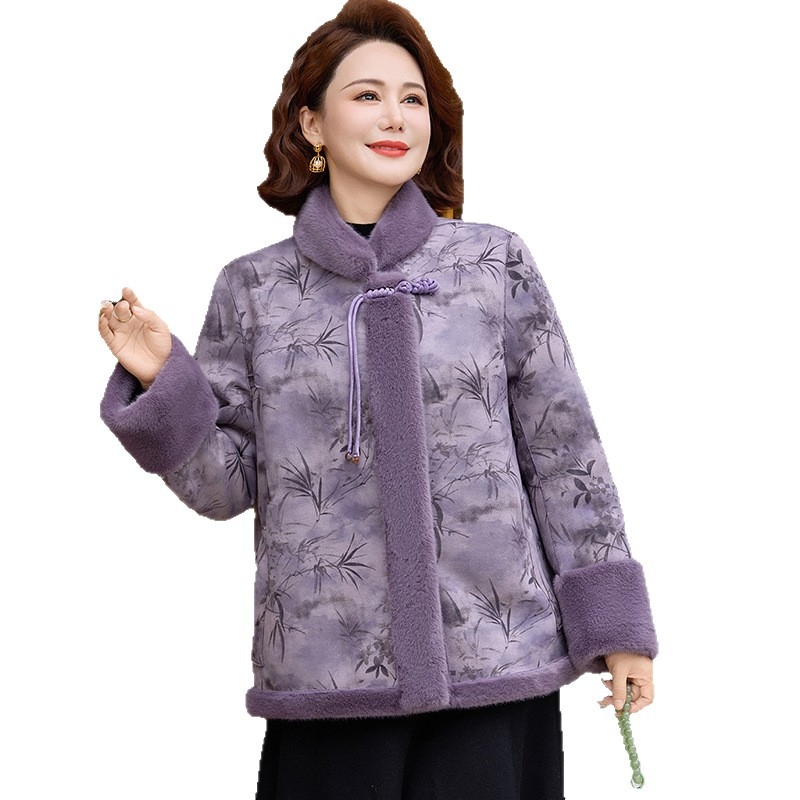 Perdavimo Mink velūro išorinis švarkas, storas, stovinčiu kaklu, 3D raštas, poliesterio 95%+ / viskozės 70–80% mišinys, kinų stilius, žiema 2025