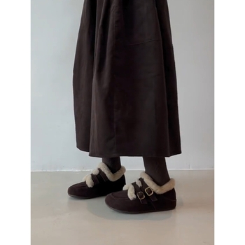 Loafers dama din piele de miel, în stil retro, cu întărire internă, vârf rotund, curele cu catarame duble, căptușeală caldă din lână