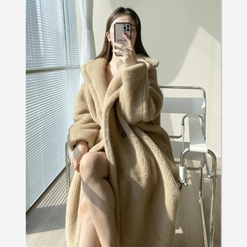 Palton damă din blană artificială, stil Teddy Bear, guler polo, material chenille cu spandex, stil Royal Sister Wind