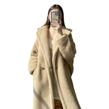 Palton damă din blană artificială, stil Teddy Bear, guler polo, material chenille cu spandex, stil Royal Sister Wind