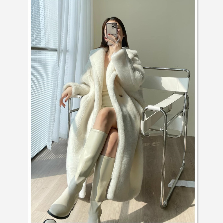 Palton damă din blană artificială, stil Teddy Bear, guler polo, material chenille cu spandex, stil Royal Sister Wind