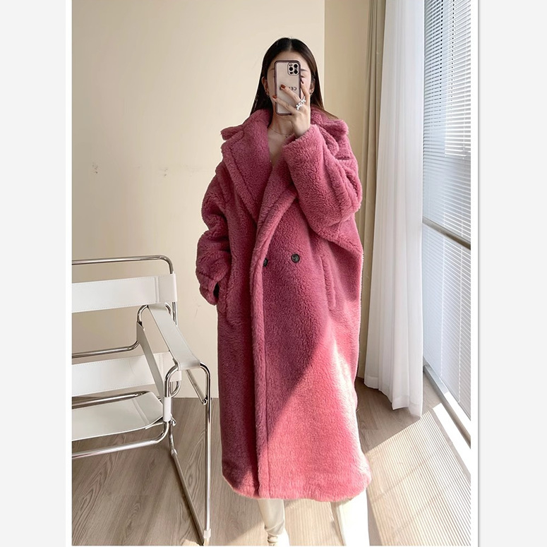 Palton damă din blană artificială, stil Teddy Bear, guler polo, material chenille cu spandex, stil Royal Sister Wind
