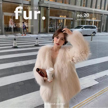 Palton din blană de raton, cu două fețe, pentru femei, stil coreean, decolteu în V