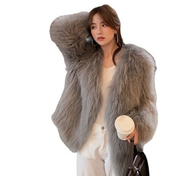 Palton din blană de raton, cu două fețe, pentru femei, stil coreean, decolteu în V