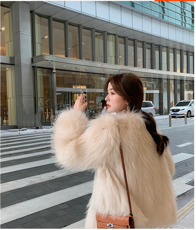 Palton din blană de raton, cu două fețe, pentru femei, stil coreean, decolteu în V