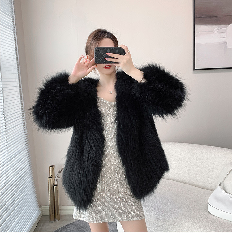 Palton din blană de raton, cu două fețe, pentru femei, stil coreean, decolteu în V