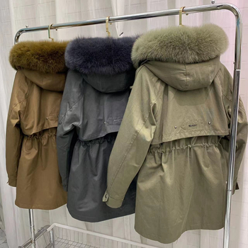 Γυναικείο γούνινο παλτό από τρίχωμα λαγού, με γιακά από γούνα αλεπούς, με αποσπώμενο εσωτερικό, μακριά μανίκια, ρετρό στυλ