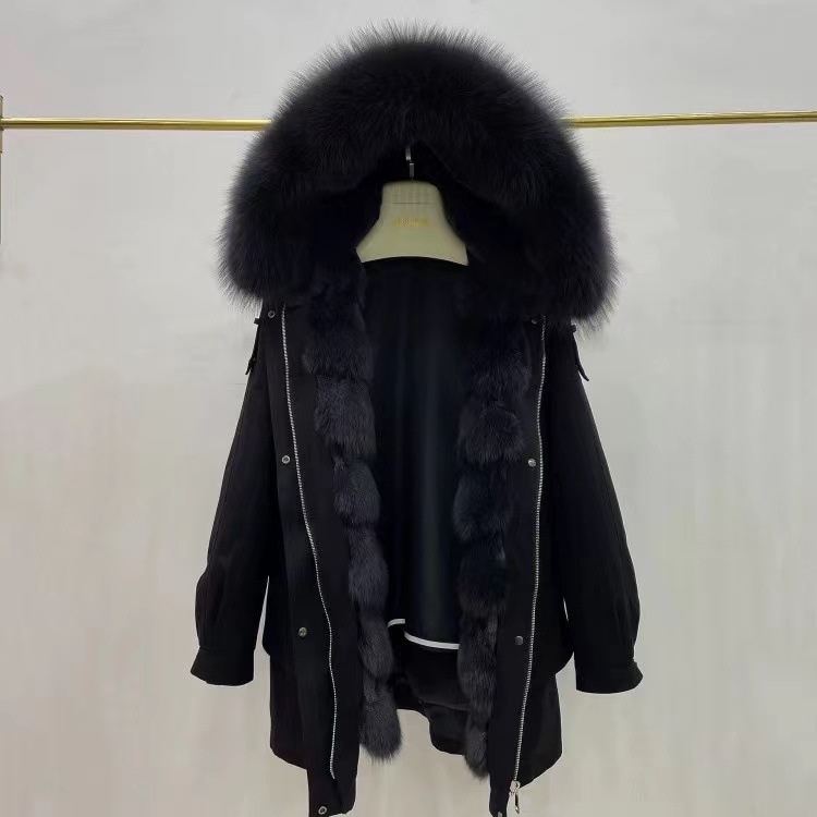 Γυναικείο γούνινο παλτό από τρίχωμα λαγού, με γιακά από γούνα αλεπούς, με αποσπώμενο εσωτερικό, μακριά μανίκια, ρετρό στυλ