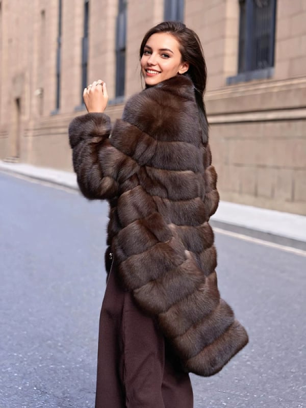 Женско дълго палто от изкуствена козина, елегантен градски стил, Hua Qixi, есен 2025