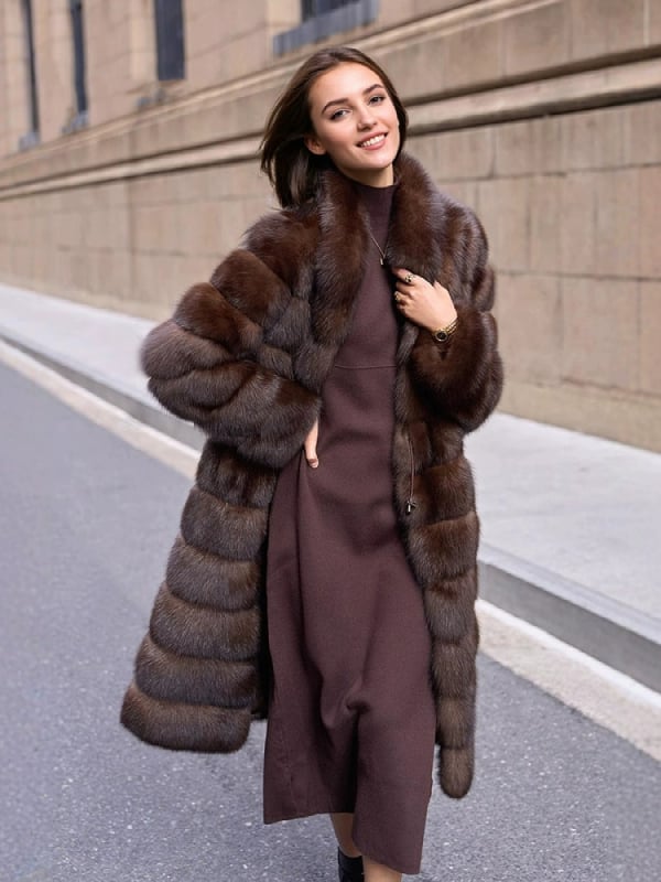 Женско дълго палто от изкуствена козина, елегантен градски стил, Hua Qixi, есен 2025