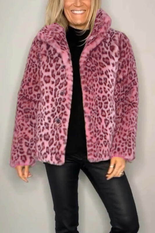 Ženski vuneni kaput s leopard uzorkom, rever, zatvara se s dva gumba, kratkog kroja, jesen 2024
