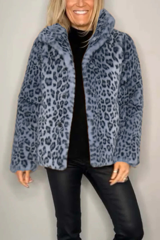 Ženski vuneni kaput s leopard uzorkom, rever, zatvara se s dva gumba, kratkog kroja, jesen 2024