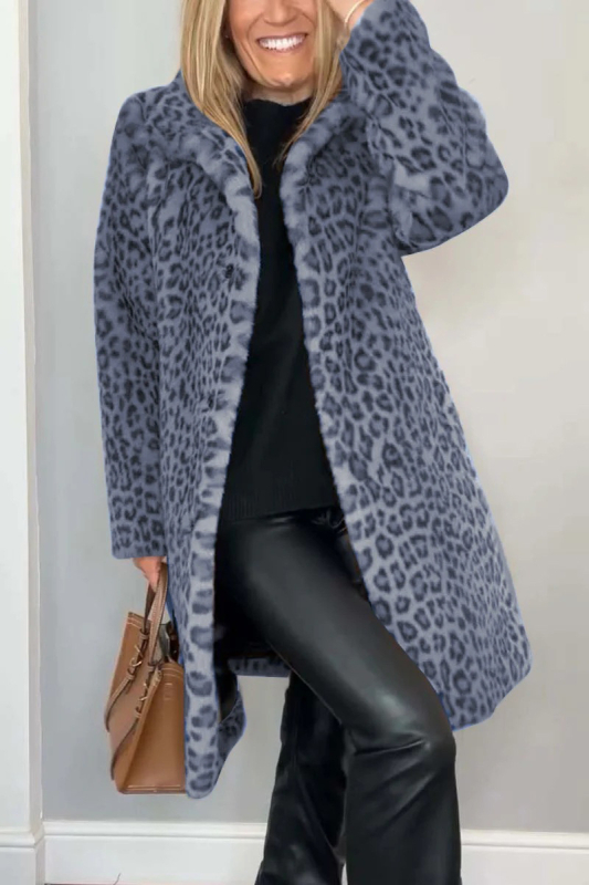 Ženski vuneni kaput s leopard uzorkom, rever, zatvara se s dva gumba, kratkog kroja, jesen 2024