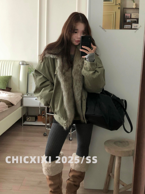 Damski parka jakna s velikim ovratnikom, dugi rukavi, Spandex tkanina