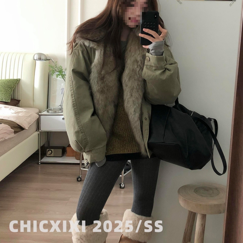 Damski parka jakna s velikim ovratnikom, dugi rukavi, Spandex tkanina