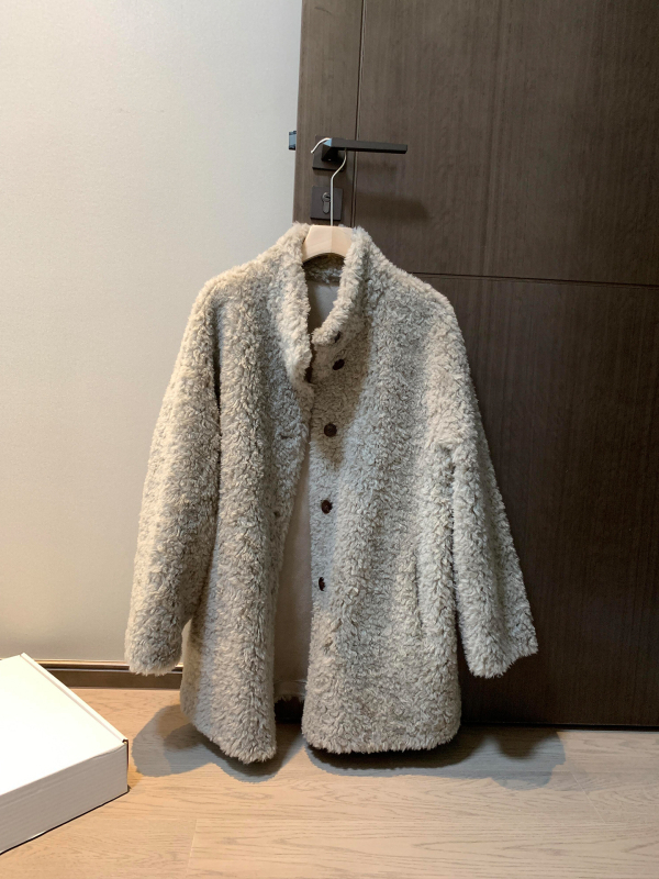 Ženski kaput od ovčje krzna, bijela, zimski stil, korejski stil, udoban kroj, srednja duljina