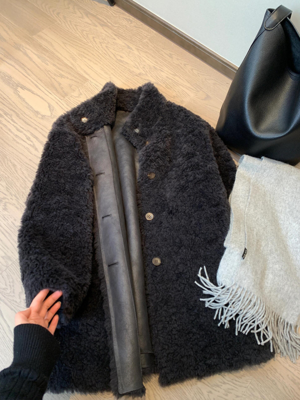 Ženski kaput od ovčje krzna, bijela, zimski stil, korejski stil, udoban kroj, srednja duljina