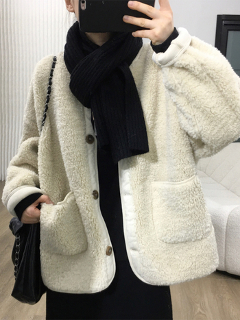 Jachetă din Chenille cu Spandex, croială lejeră, guler polo, închidere cu nasturi pe un rând, pentru femei